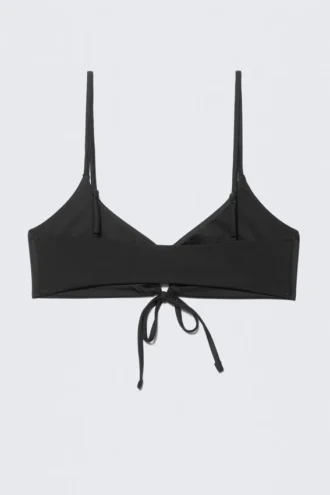 Gerafftes Triangel-Bikini-Oberteil – Schwarz