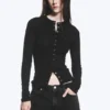 Gerippte Langarm-Strickjacke – Schwarz Gerippte Langarm-Strickjacke – Schwarz