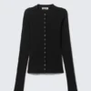 Gerippte Langarm-Strickjacke – Schwarz Gerippte Langarm-Strickjacke – Schwarz