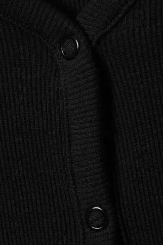 Gerippte, langärmelige Pyjama-Strickjacke – Schwarz