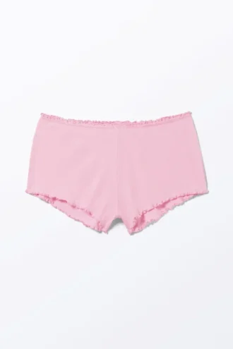 Gerippte Mini-Shorts mit Rüschen – Pink