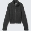 Gerippte Strickjacke mit Reißverschluss – Dunkelgrau meliert Gerippte Strickjacke mit Reißverschluss – Dunkelgrau meliert