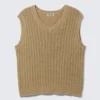 Gerippte Strickweste mit V-Ausschnitt – Beige Gerippte Strickweste mit V-Ausschnitt – Beige