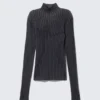 Gerippter, taillierter Rollkragenpullover – dunkelblau gestreift Gerippter, taillierter Rollkragenpullover – dunkelblau gestreift