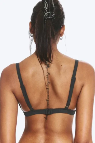 Geripptes Bikini-Oberteil mit V-Ausschnitt – Dunkelgrau