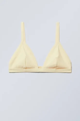 Geripptes Bikini-Oberteil mit V-Ausschnitt – Hellgelb Geripptes Bikini-Oberteil mit V-Ausschnitt – Hellgelb