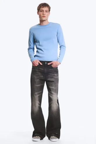 Geripptes Langarmshirt – Washed Blue