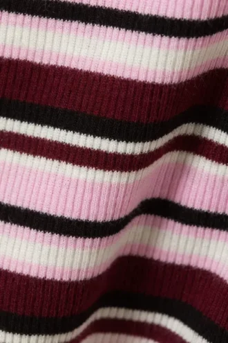 Geripptes Mini-Henley-Top – Dunkelrot & rosa Streifen