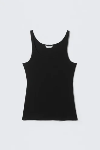 Geripptes Tanktop mit U-Ausschnitt – Schwarz