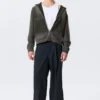 Geschrumpfter Kapuzenpullover mit Reißverschluss im Used-Look – Dunkelgrau Geschrumpfter Kapuzenpullover mit Reißverschluss im Used-Look – Dunkelgrau