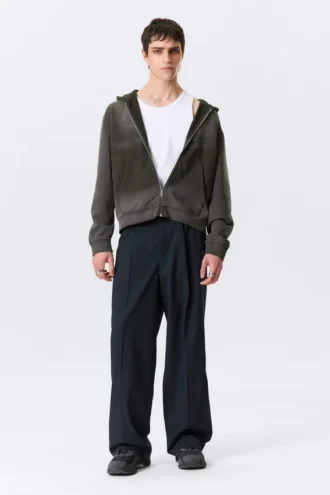 Geschrumpfter Kapuzenpullover mit Reißverschluss im Used-Look – Dunkelgrau