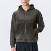 Geschrumpfter Kapuzenpullover mit Reißverschluss im Used-Look – Dunkelgrau Geschrumpfter Kapuzenpullover mit Reißverschluss im Used-Look – Dunkelgrau