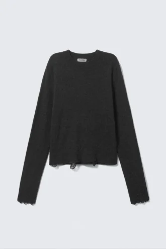 Geschrumpfter Pullover aus Wollmischung im Used-Look – Schwarz