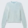 Geschrumpfter Strickpullover aus Baumwolle – gewaschen, hellblau Geschrumpfter Strickpullover aus Baumwolle – gewaschen, hellblau