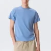 Geschrumpftes Baumwoll-T-Shirt mit kurzen Ärmeln – Blau Geschrumpftes Baumwoll-T-Shirt mit kurzen Ärmeln – Blau