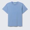 Geschrumpftes Baumwoll-T-Shirt mit kurzen Ärmeln – Blau Geschrumpftes Baumwoll-T-Shirt mit kurzen Ärmeln – Blau