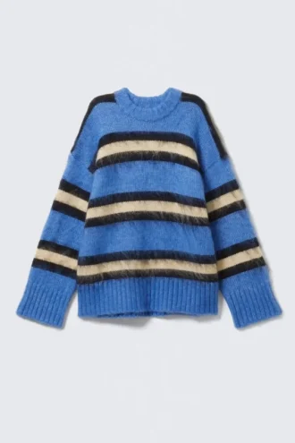 Gestreifter Langarm-Pullover – Blau gestreift