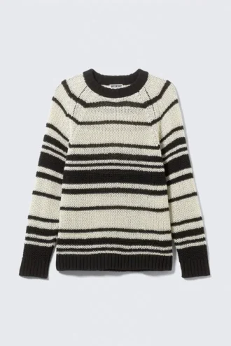 Gestreifter Strickpullover mit Raglanärmeln – Gestreift Beige