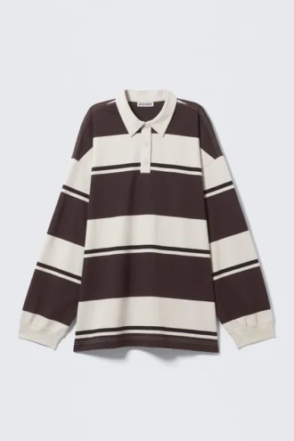 Gestreiftes Oversize-Hemd – beige-braune Streifen