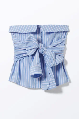 Gestreiftes, schulterfreies Hemd mit Bindeband vorne – gestreift in Blau und Rosa