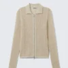 Gestrickte Baumwoll-Strickjacke mit Reißverschluss – Hellbeige Gestrickte Baumwoll-Strickjacke mit Reißverschluss – Hellbeige