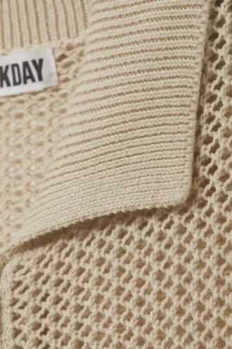 Gestrickte Baumwoll-Strickjacke mit Reißverschluss – Hellbeige