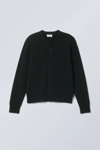Gestrickte einreihige Strickjacke – Schwarz