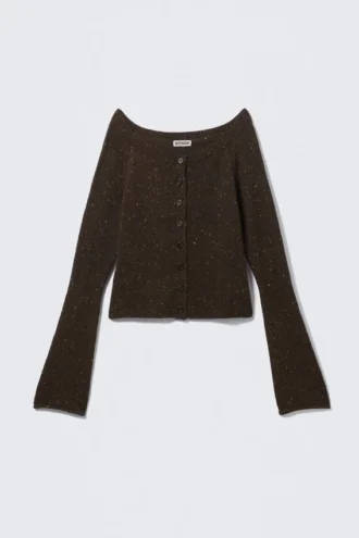 Gestrickte Strickjacke aus Wollmischung mit Noppen – Dunkelbraun meliert