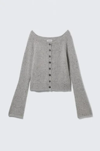 Gestrickte Strickjacke aus Wollmischung mit Noppen – Grau meliert