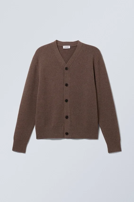Gestrickte Strickjacke mit einreihigem Verschluss – Dark Mole Gestrickte Strickjacke mit einreihigem Verschluss – Dark Mole
