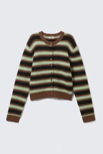 Gestrickte Strickjacke mit Knopfleiste – Braun/Schwarz/Grün gestreift