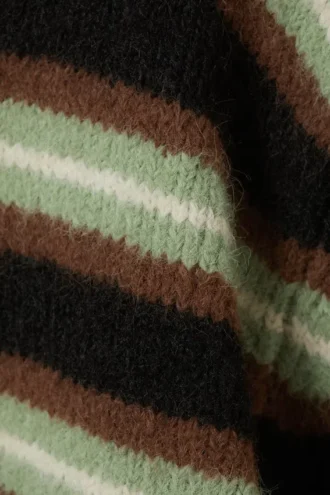 Gestrickte Strickjacke mit Knopfleiste – Braun/Schwarz/Grün gestreift
