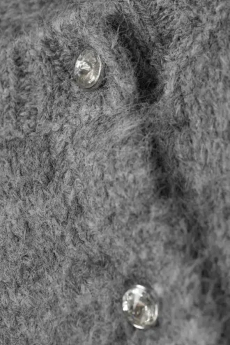 Gestrickte Strickjacke mit Knöpfen und gebürsteter Oberfläche – Grau meliert