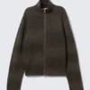 Gestrickte Strickjacke mit Reißverschluss aus Wollmischung – Dunkelbraun, Space-Dye Gestrickte Strickjacke mit Reißverschluss aus Wollmischung – Dunkelbraun, Space-Dye