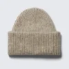 Gestrickte, umklappbare Rippenmütze – Beige