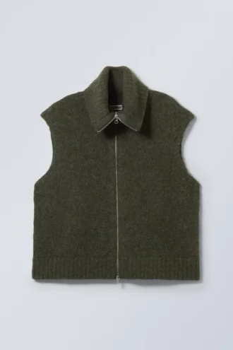 Gestrickte Weste mit Reißverschluss – Dunkelkhaki