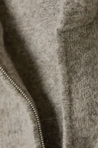 Gestrickter Kapuzenpullover aus Wollmischung mit Reißverschluss – Dark Mole Melange