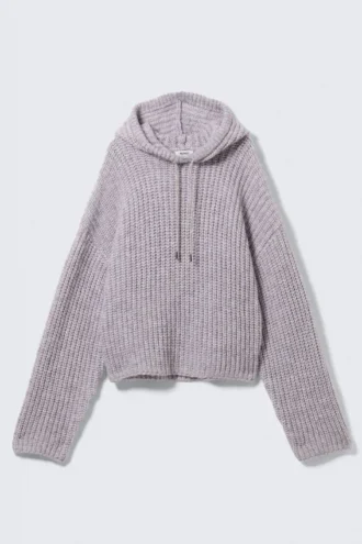Gestrickter Kapuzenpullover mit Kordelzug – Flieder