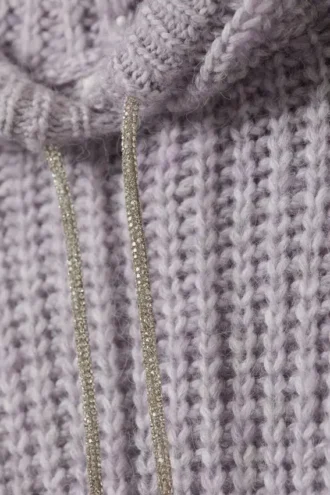 Gestrickter Kapuzenpullover mit Kordelzug – Flieder