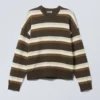 Gestrickter Oversize-Pullover aus Baumwolle – gestreift, braun Gestrickter Oversize-Pullover aus Baumwolle – gestreift, braun