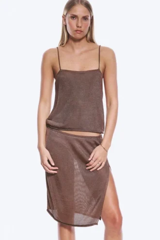 Gestricktes Camisole-Top mit quadratischem Ausschnitt – Braun