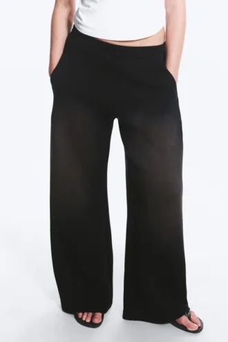 Gewaschene Scuba-Jogginghose mit weitem Bein – gewaschen, schwarz