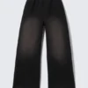 Gewaschene Scuba-Jogginghose mit weitem Bein – gewaschen, schwarz