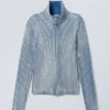 Gewaschene Strickjacke mit Stehkragen und Reißverschluss – gewaschenes Blau Gewaschene Strickjacke mit Stehkragen und Reißverschluss – gewaschenes Blau