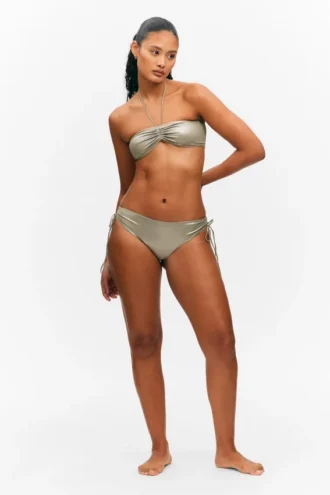Glitzer-Halter-Bikini-Oberteil – Glitzer-Khaki-Grün