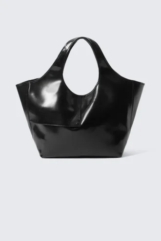 Große, glänzende Kunstleder-Tasche – Schwarz