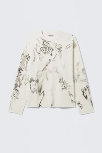 Großes, kastenförmiges Langarmshirt mit Print – Weiß – Sketch Book Großes, kastenförmiges Langarmshirt mit Print – Weiß – Sketch Book