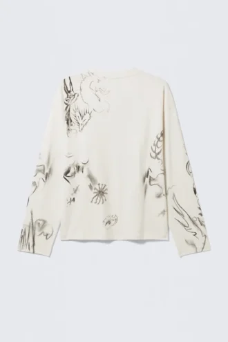Großes, kastenförmiges Langarmshirt mit Print – Weiß – Sketch Book Großes, kastenförmiges Langarmshirt mit Print – Weiß – Sketch Book