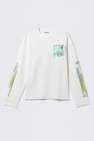 Großes, kastenförmiges Langarmshirt mit Print – Weiß – Surf Paint