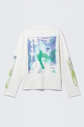 Großes, kastenförmiges Langarmshirt mit Print – Weiß – Surf Paint